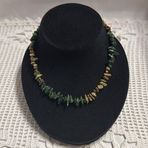 Vintage Natural Jade & Unakite Necklace Glass Seed Beads 15” + Extension
